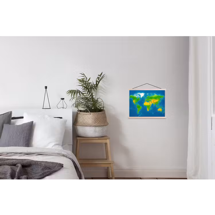Wereldkaart - Raster - Helder kleurenpalet textielposter latten blank klein -woonkamer