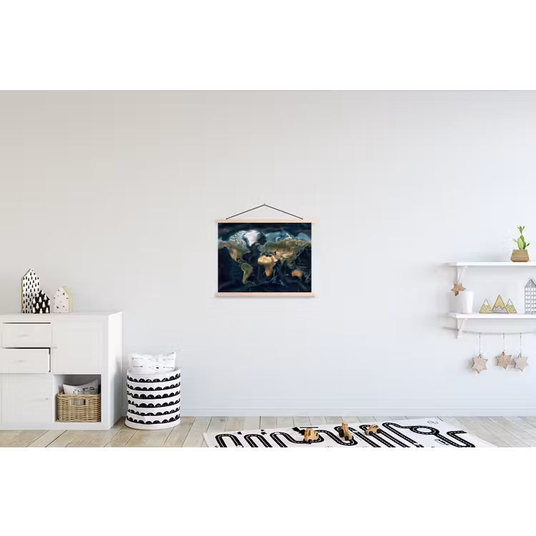 Wereldkaart - Realistisch - Gedetailleerd textielposter latten blank klein -kinderkamer
