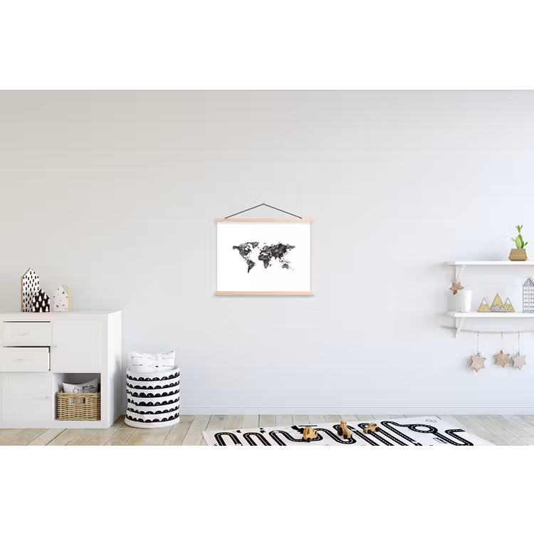 Wereldkaart - Schets - Potlood - Zwart textielposter latten blank klein -kinderkamer