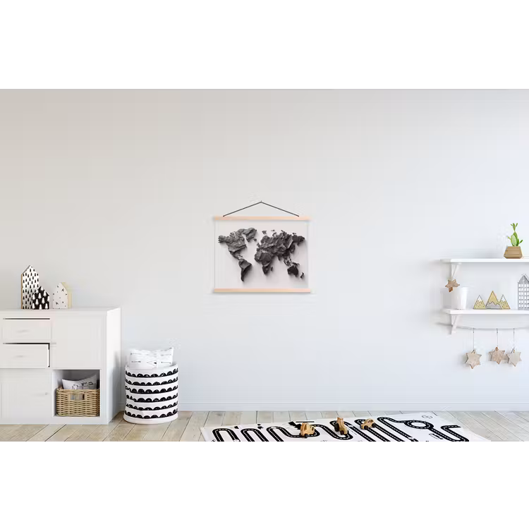 Wereldkaart - Steen - 3D textielposter latten blank klein -kinderkamer