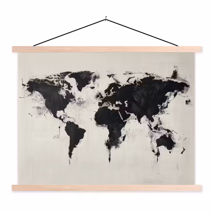 Wereldkaart - Textuur - Verf textielposter latten blank klein -3d