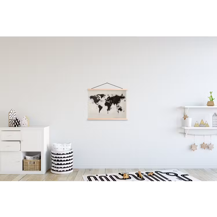 Wereldkaart - Textuur - Verf textielposter latten blank klein -kinderkamer