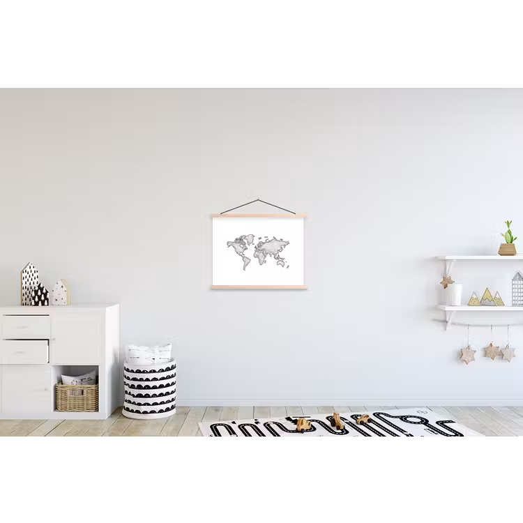 Wereldkaart - Golven - Lijnen textielposter latten blank klein -kinderkamer