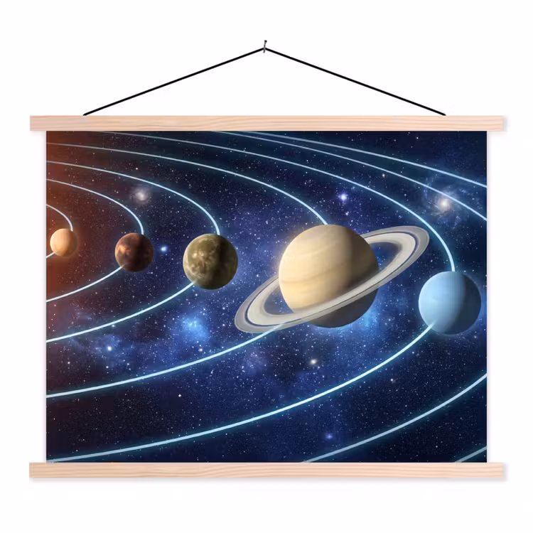 Ruimte - Zonnestelsel - Blauw textielposter latten blank klein -3d