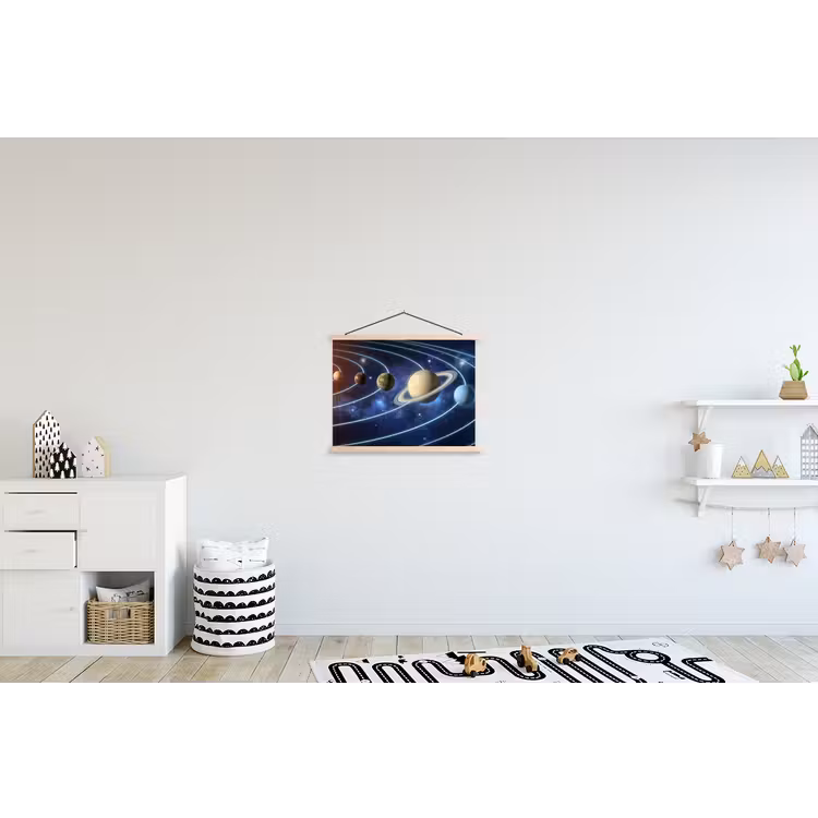 Ruimte - Zonnestelsel - Blauw textielposter latten blank klein -kinderkamer
