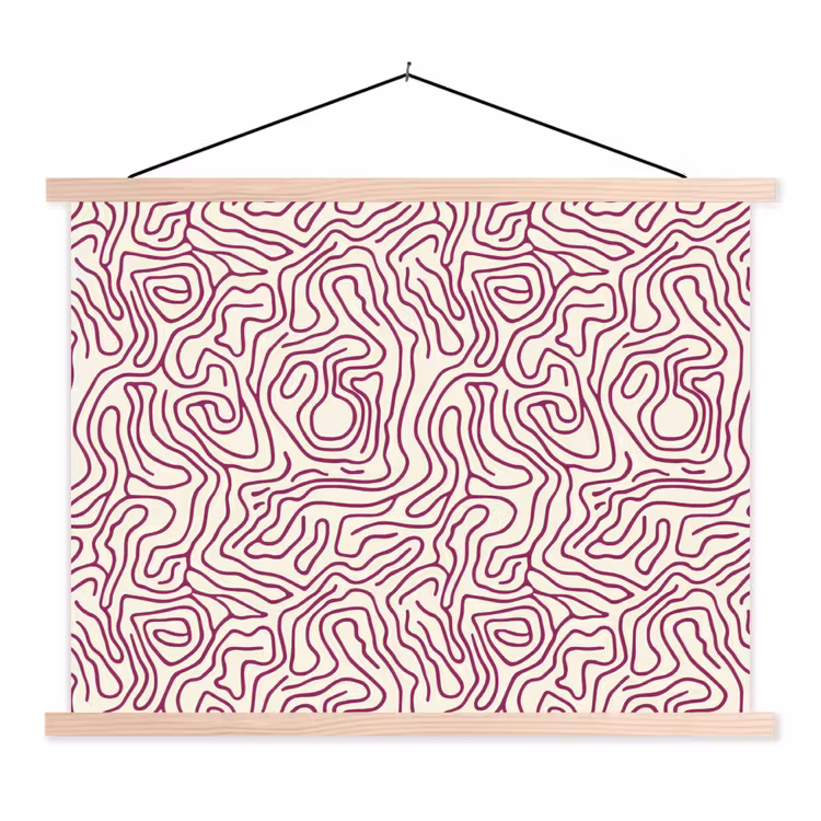 Kronkelende lijn - Magenta - Crème textielposter latten blank klein 122 -3d