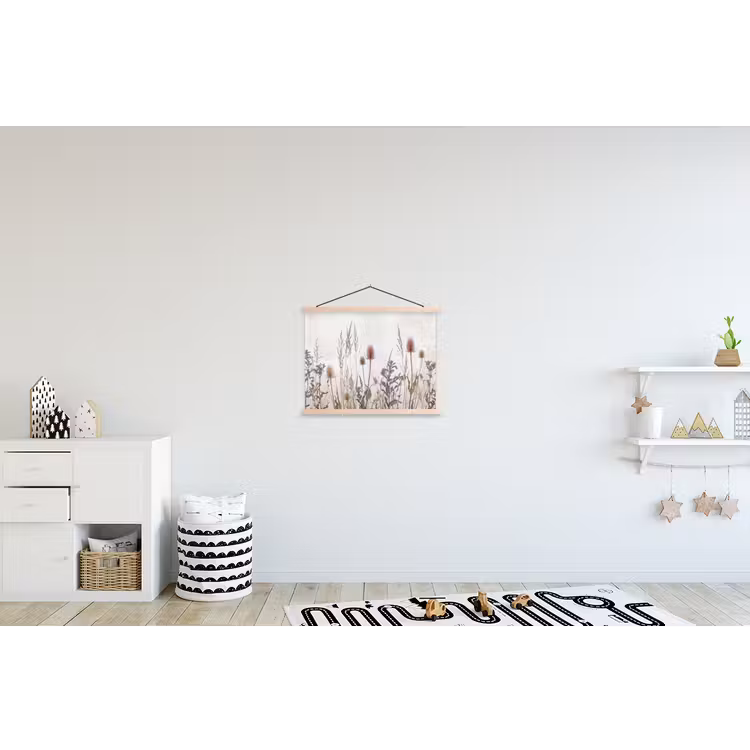 Weidebloemen - Design - Sepia textielposter latten blank klein -kinderkamer