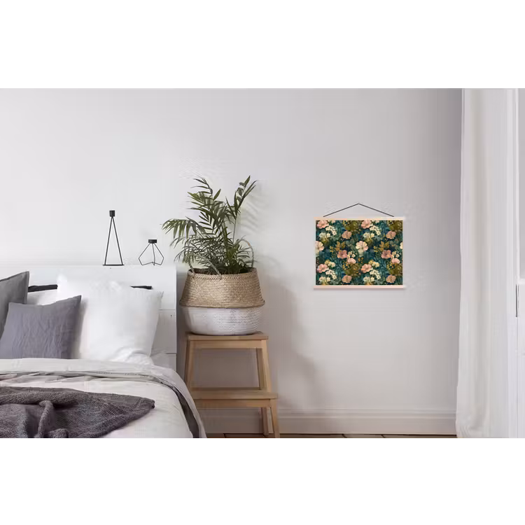 Wilde bloemen - Botanisch - Patroon - Roze - Romantisch textielposter latten blank klein 122 -woonkamer
