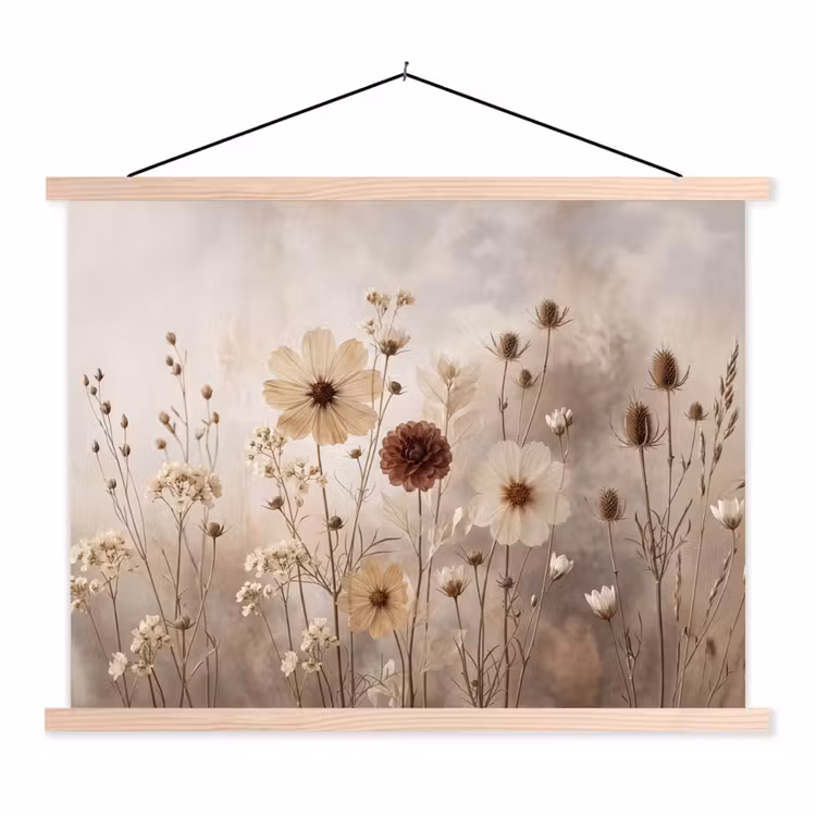 Wilde bloemen - Botanisch - Vintage - Natuur - Rustiek textielposter latten blank klein -3d