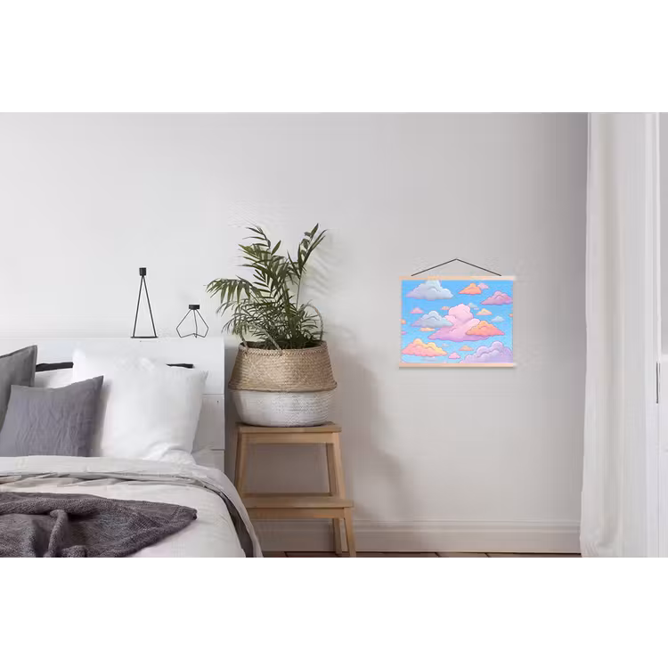 Wolk - Lucht - Natuur - Illustratie - Pastel textielposter latten blank klein -woonkamer