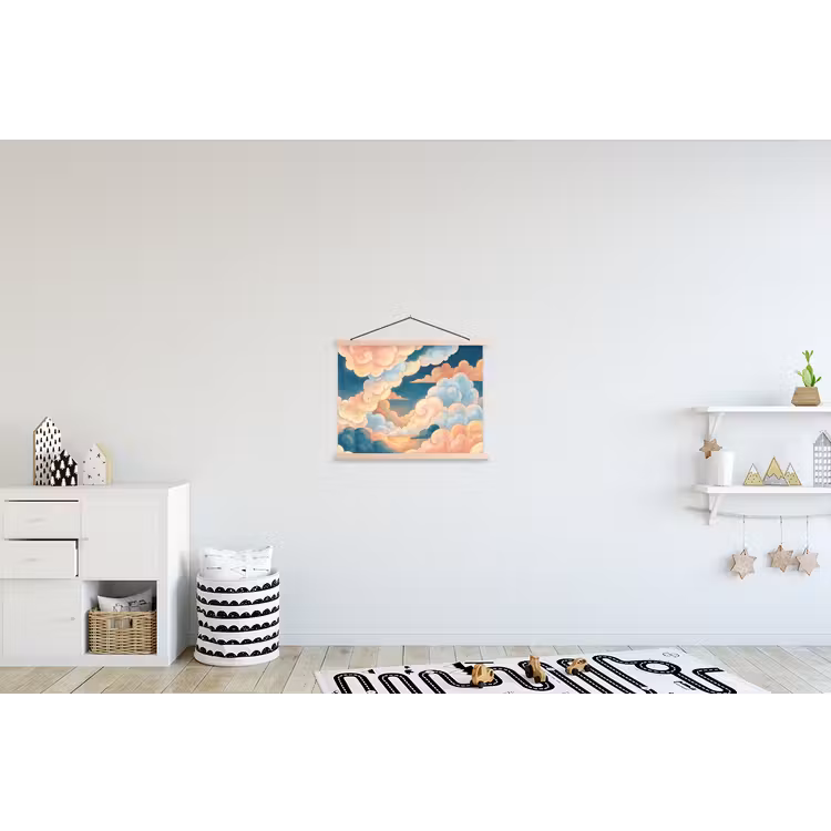 Wolk - Lucht - Natuur - Illustratief - Oranje textielposter latten blank klein -kinderkamer