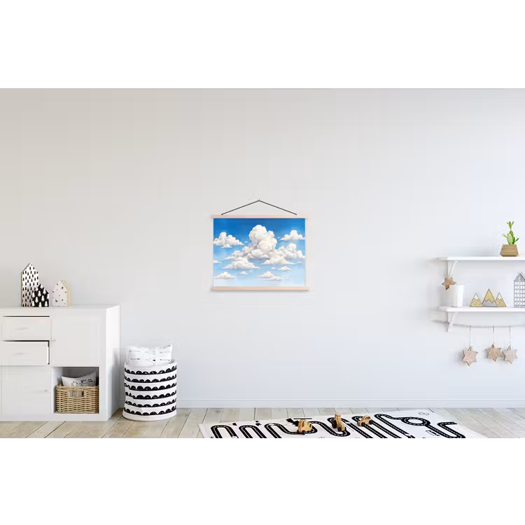 Wolken - Blauwe lucht - Natuur - Modern - Wit textielposter latten blank klein -kinderkamer