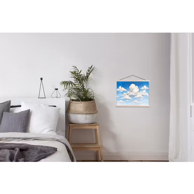Wolken - Blauwe lucht - Natuur - Modern - Wit textielposter latten blank klein -woonkamer