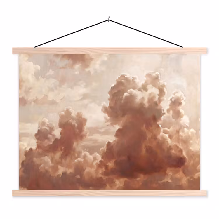 Wolken - Lucht - Natuur - Modern - Bruin textielposter latten blank klein -3d