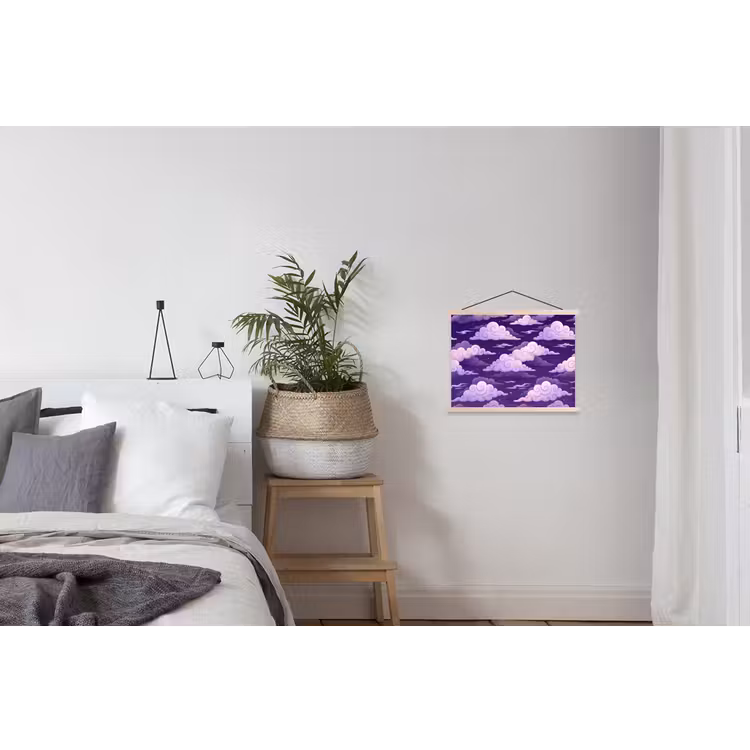 Wolken - Nacht - Natuur - Abstract - Paars textielposter latten blank klein -woonkamer