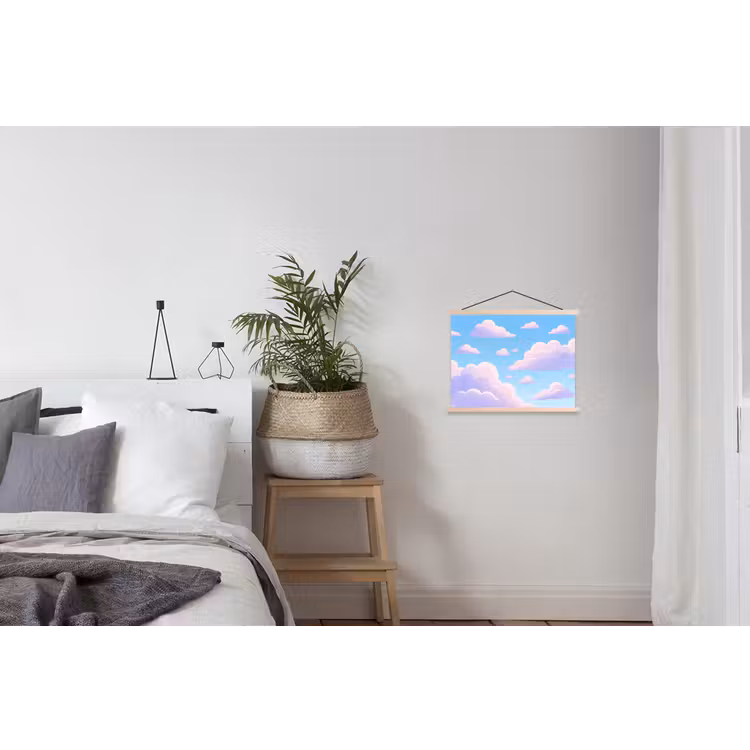 Wolken - Roze - Blauw - Natuur - Modern textielposter latten blank klein -woonkamer