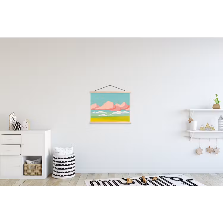 Wolken - Roze - Natuur - Modern - Pastel textielposter latten blank klein -kinderkamer