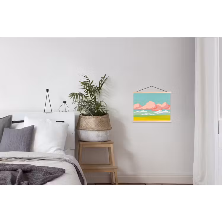 Wolken - Roze - Natuur - Modern - Pastel textielposter latten blank klein -woonkamer