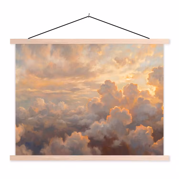 Wolken - Zonsondergang - Natuur - Abstract - Goud textielposter latten blank klein -3d
