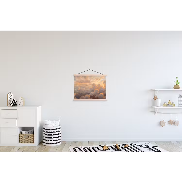 Wolken - Zonsondergang - Natuur - Abstract - Goud textielposter latten blank klein -kinderkamer