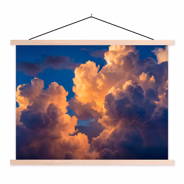 Wolken - Zonsondergang - Natuur - Oranje - Blauw textielposter latten blank klein -3d
