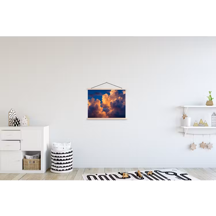 Wolken - Zonsondergang - Natuur - Oranje - Blauw textielposter latten blank klein -kinderkamer