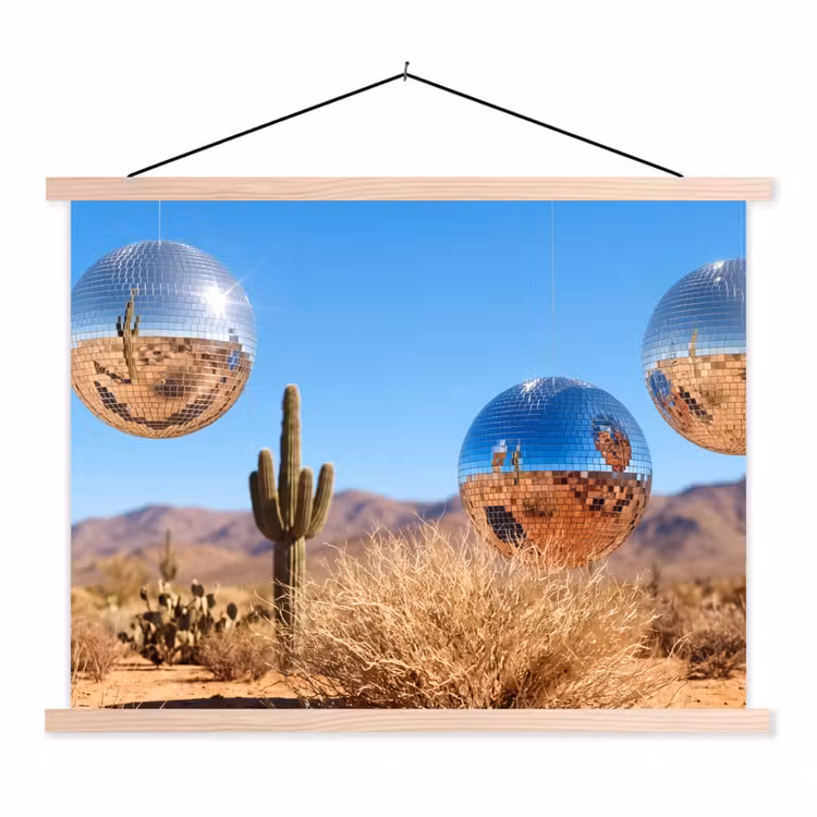 Stoffbild - Wüste – Spiegelkugel – Kunst - Woestijn - Spiegelbal - Kunst textielposter latten blank klein