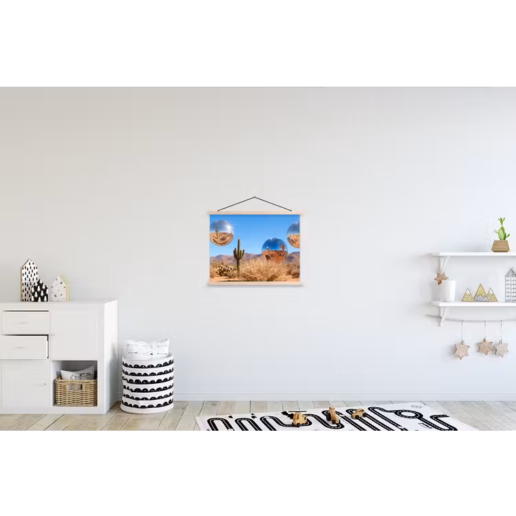 Stoffbild - Wüste – Spiegelkugel – Kunst - Woestijn - Spiegelbal - Kunst textielposter latten blank klein