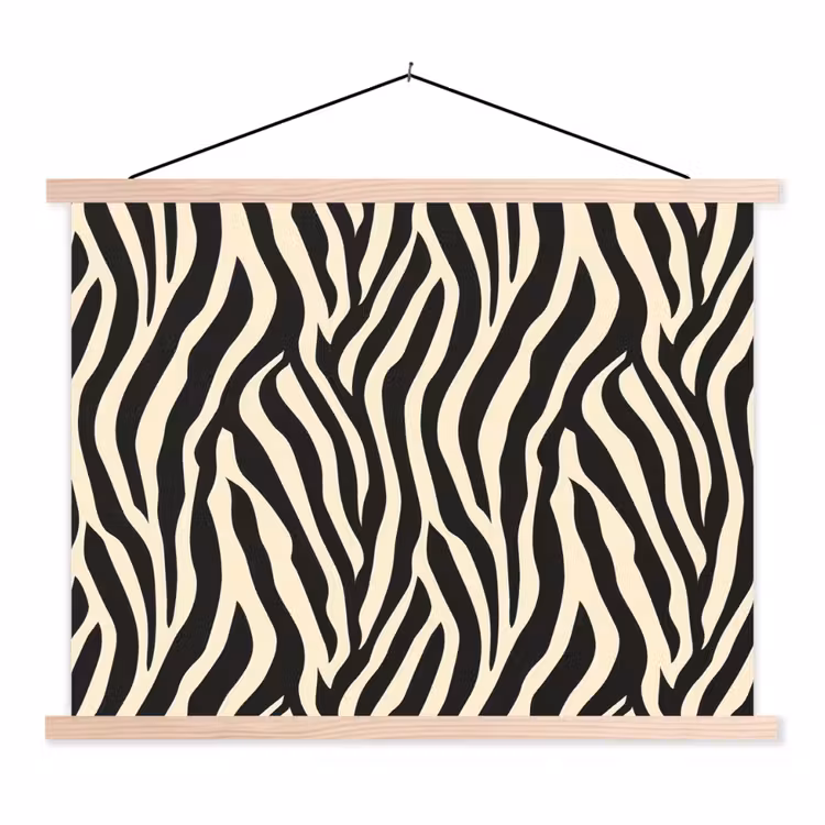 Zebra - Print - Klassiek - Zwart textielposter latten blank klein 122 -3d
