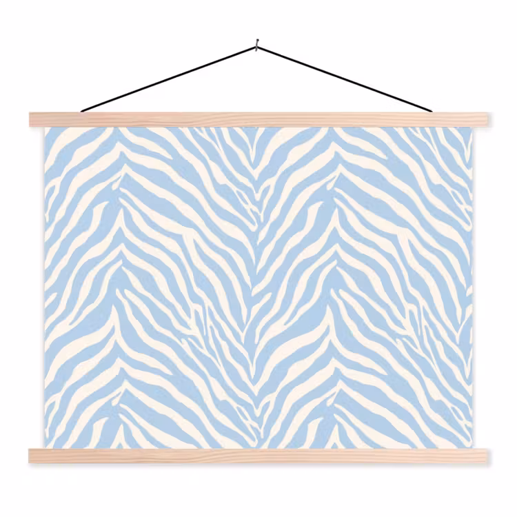 Zebra - Motief - Blauw - Wit textielposter latten blank klein 122 -3d