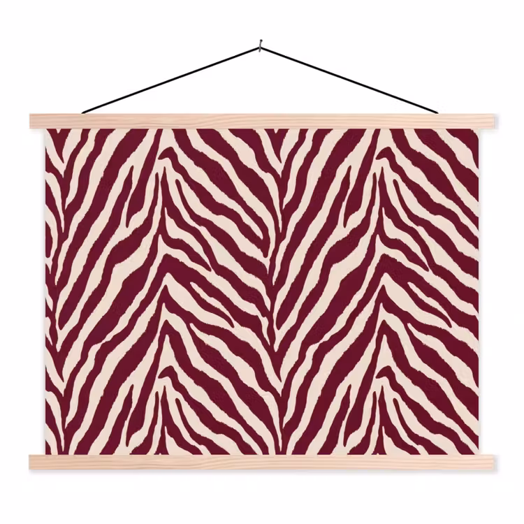 Zebra - Motief - Bordeaux - Rood textielposter latten blank klein 122 -3d