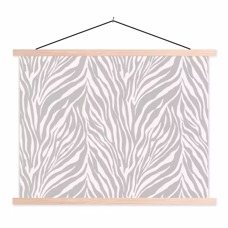 Zebra - Motief - Grijs textielposter latten blank klein 122 -3d