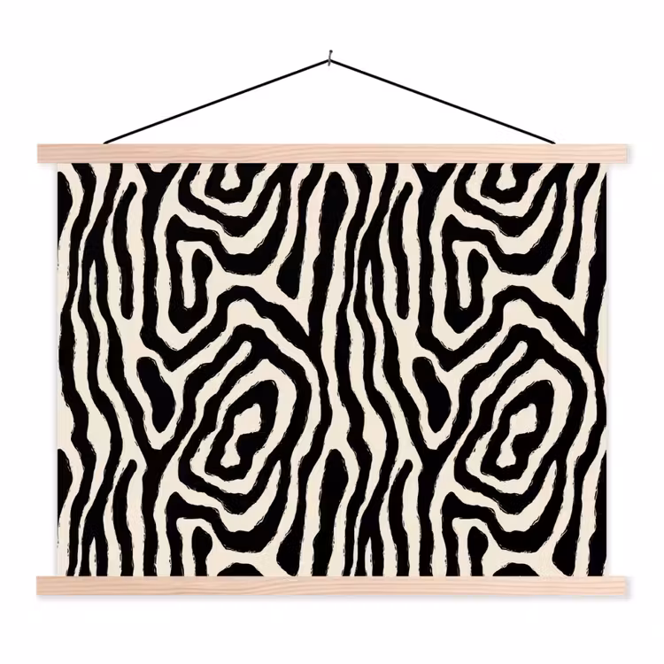 Zebra - Zwart - Abstract textielposter latten blank klein 122 -3d