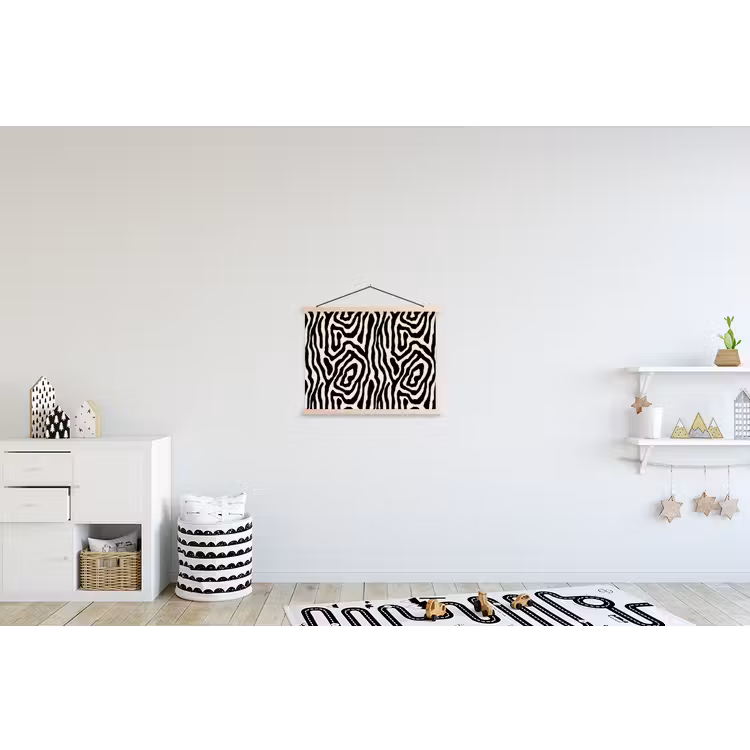 Zebra - Zwart - Abstract textielposter latten blank klein 122 -kinderkamer