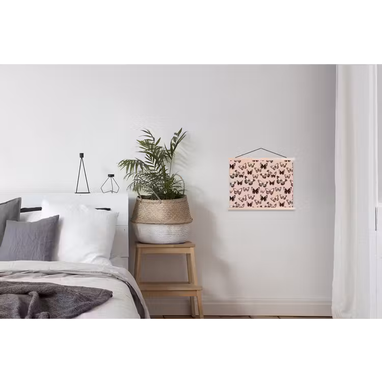 Tijdloos - Vlinders - Perzik textielposter latten blank klein 122 -woonkamer