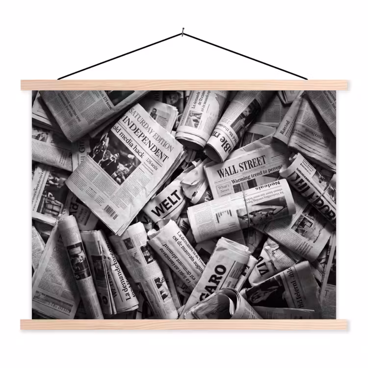 Krant - Stapel - Nieuws - Zwart-wit textielposter latten blank klein -3d