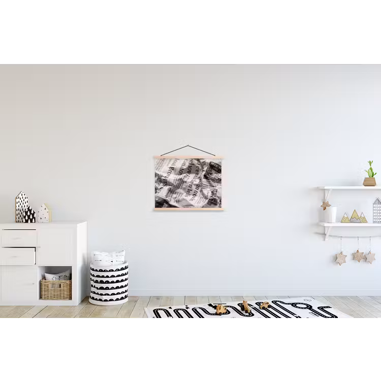 Krant - Gekreukeld - Textuur - Vintage - Zwart-wit textielposter latten blank klein -kinderkamer