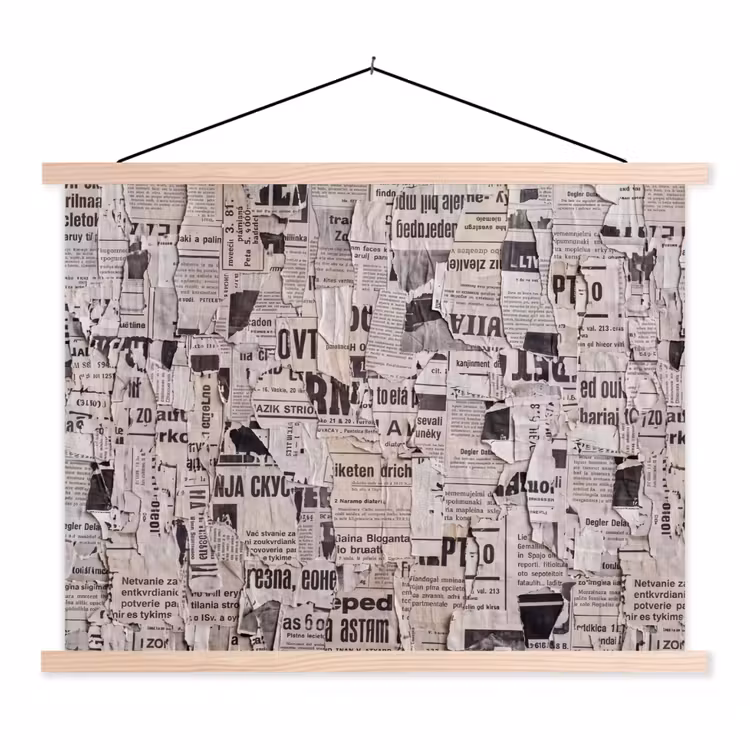 Krant - Gescheurd - Textuur - Abstract - Zwart-wit textielposter latten blank klein -3d