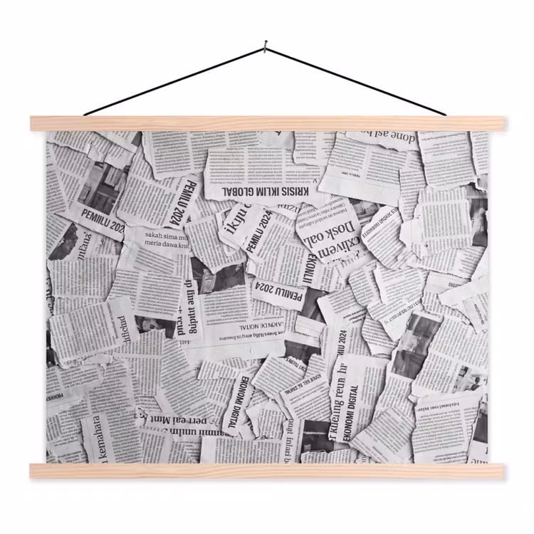 Krant - Versnipperd - Textuur - Zwart-wit - Abstract textielposter latten blank klein -3d