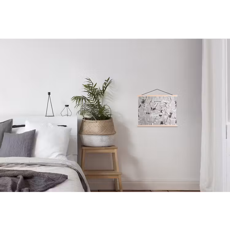 Krant - Versnipperd - Textuur - Zwart-wit - Abstract textielposter latten blank klein -woonkamer