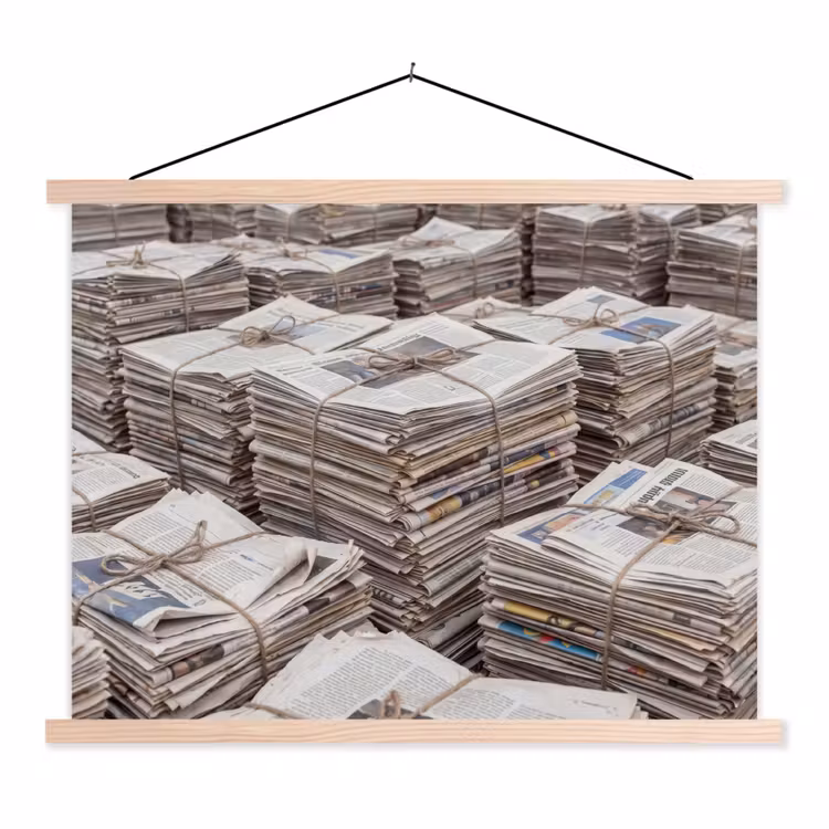 Kranten - Stapels - Touw - Informatie - Vintage textielposter latten blank klein -3d