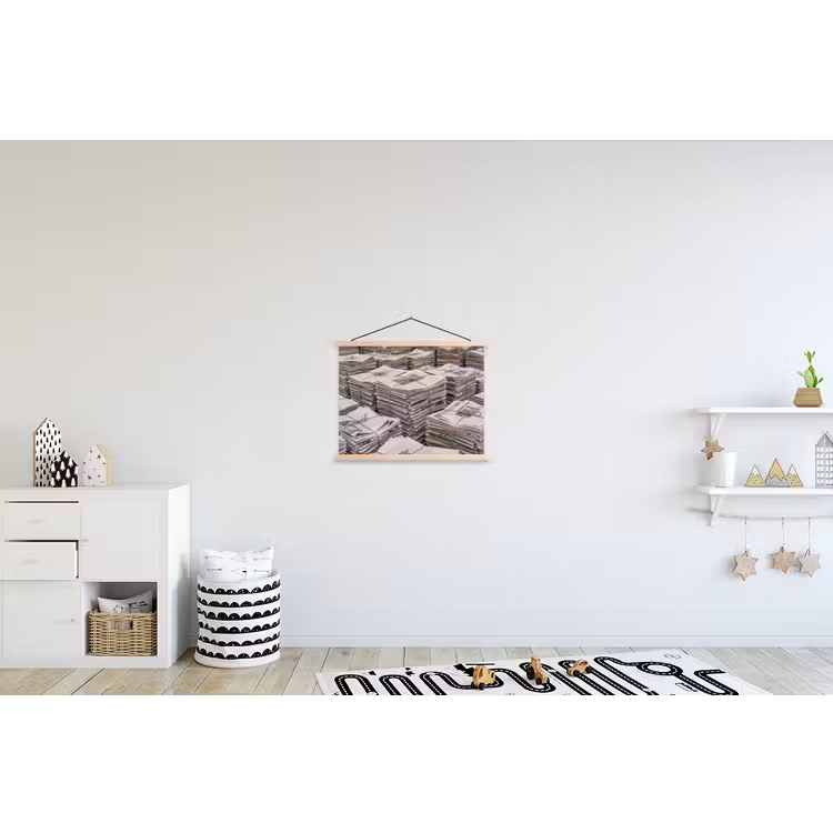 Kranten - Stapels - Touw - Informatie - Vintage textielposter latten blank klein -kinderkamer