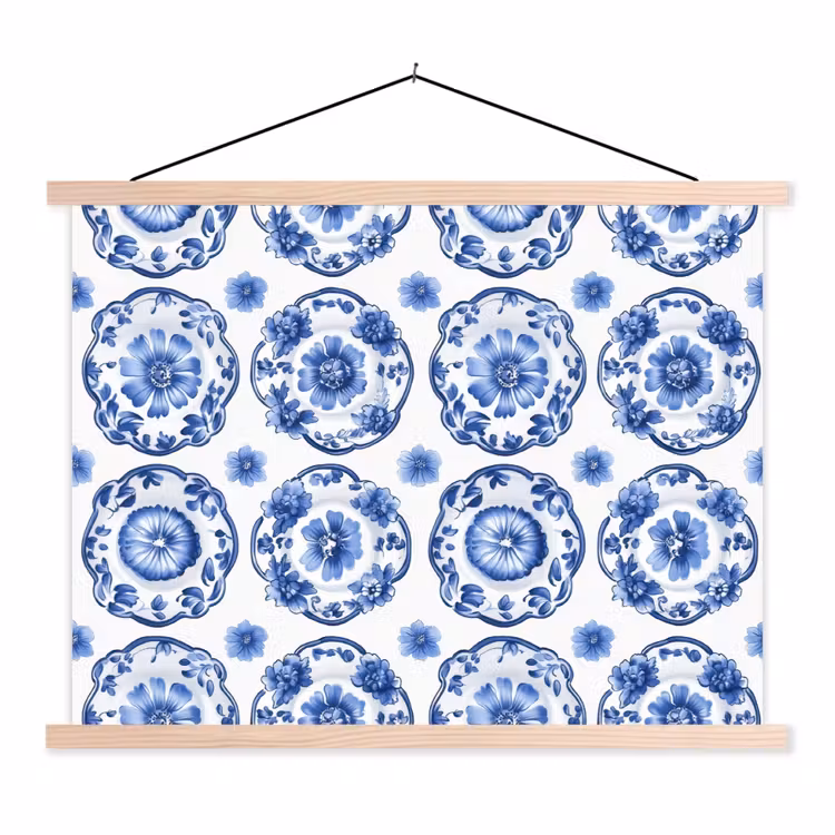 Sierborden - Bloemen - Blauw textielposter latten blank klein 122 -3d
