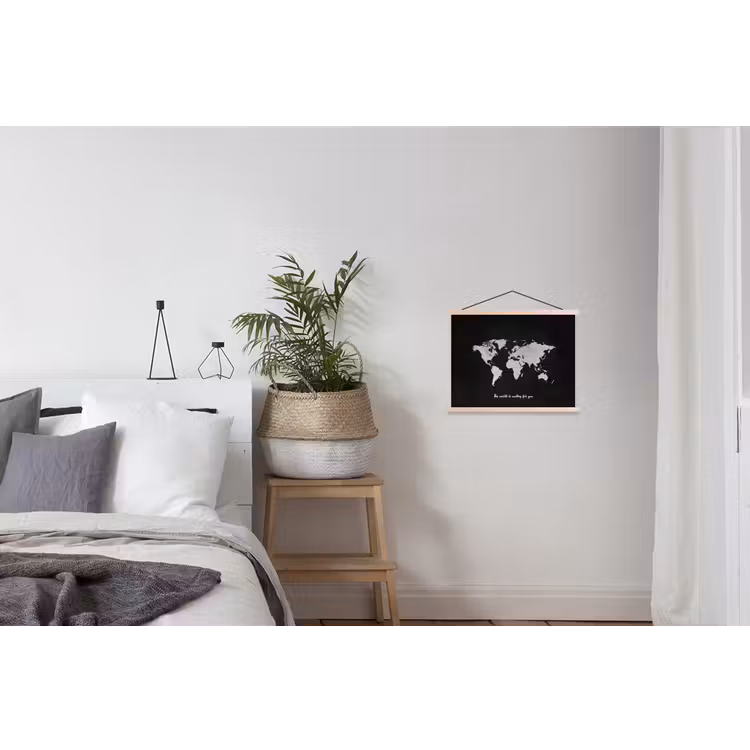 Quote - Wereldkaart - Zwart textielposter latten blank klein -woonkamer