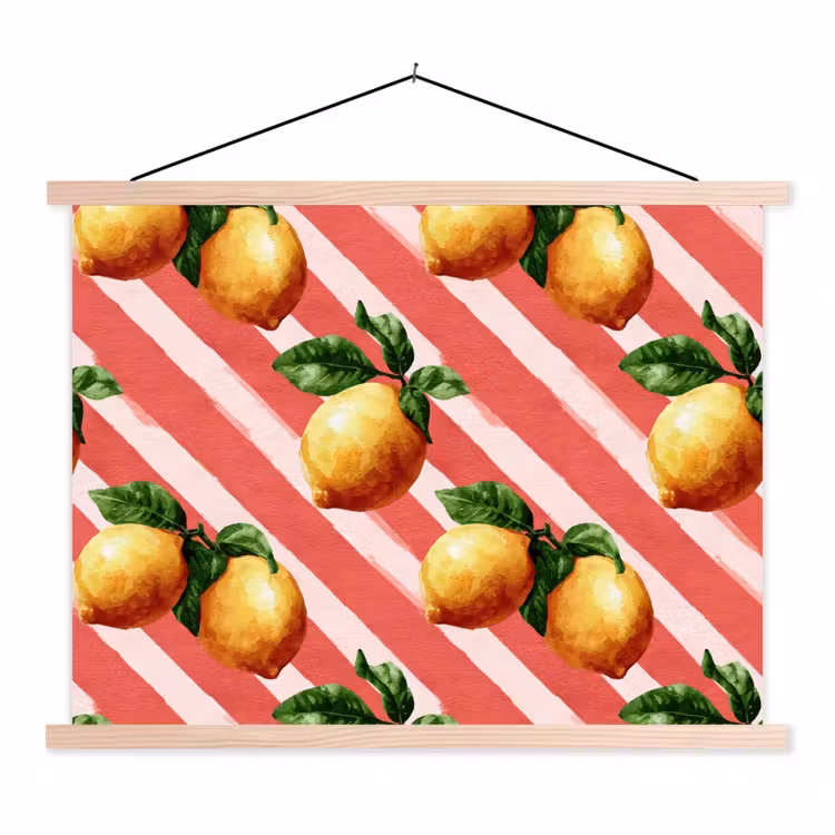 Citroen - Geïllustreerd - Oranje textielposter latten blank klein 122 -3d