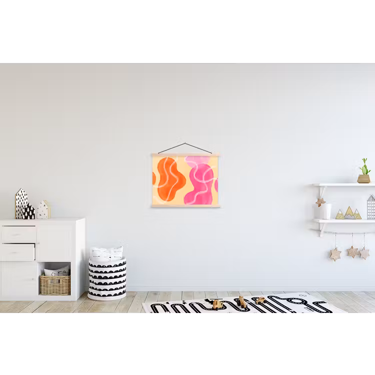 Abstract - Aquarel - Organisch - Oranje - Roze textielposter latten blank klein -kinderkamer
