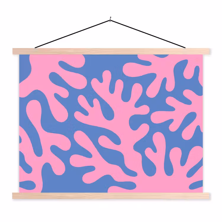 Abstract - Vormen - Roze - Blauw textielposter latten blank klein -3d
