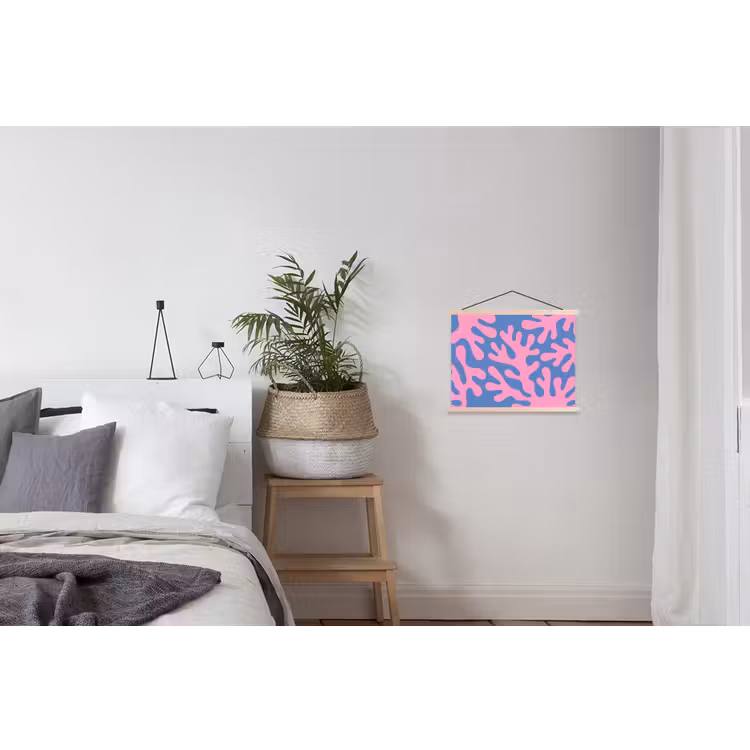 Abstract - Vormen - Roze - Blauw textielposter latten blank klein -woonkamer