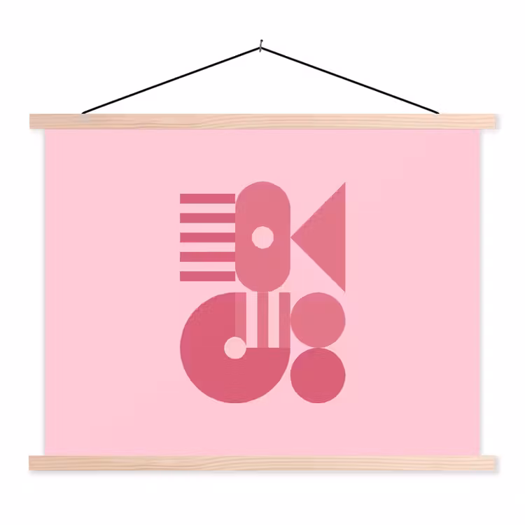 Abstract - Geometrisch - Vormen - Roze textielposter latten blank klein -3d