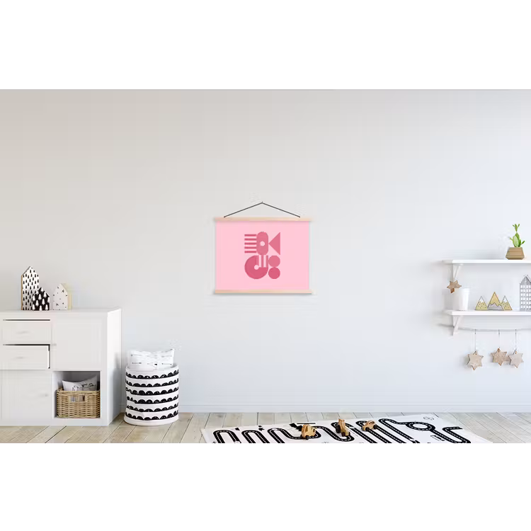 Abstract - Geometrisch - Vormen - Roze textielposter latten blank klein -kinderkamer